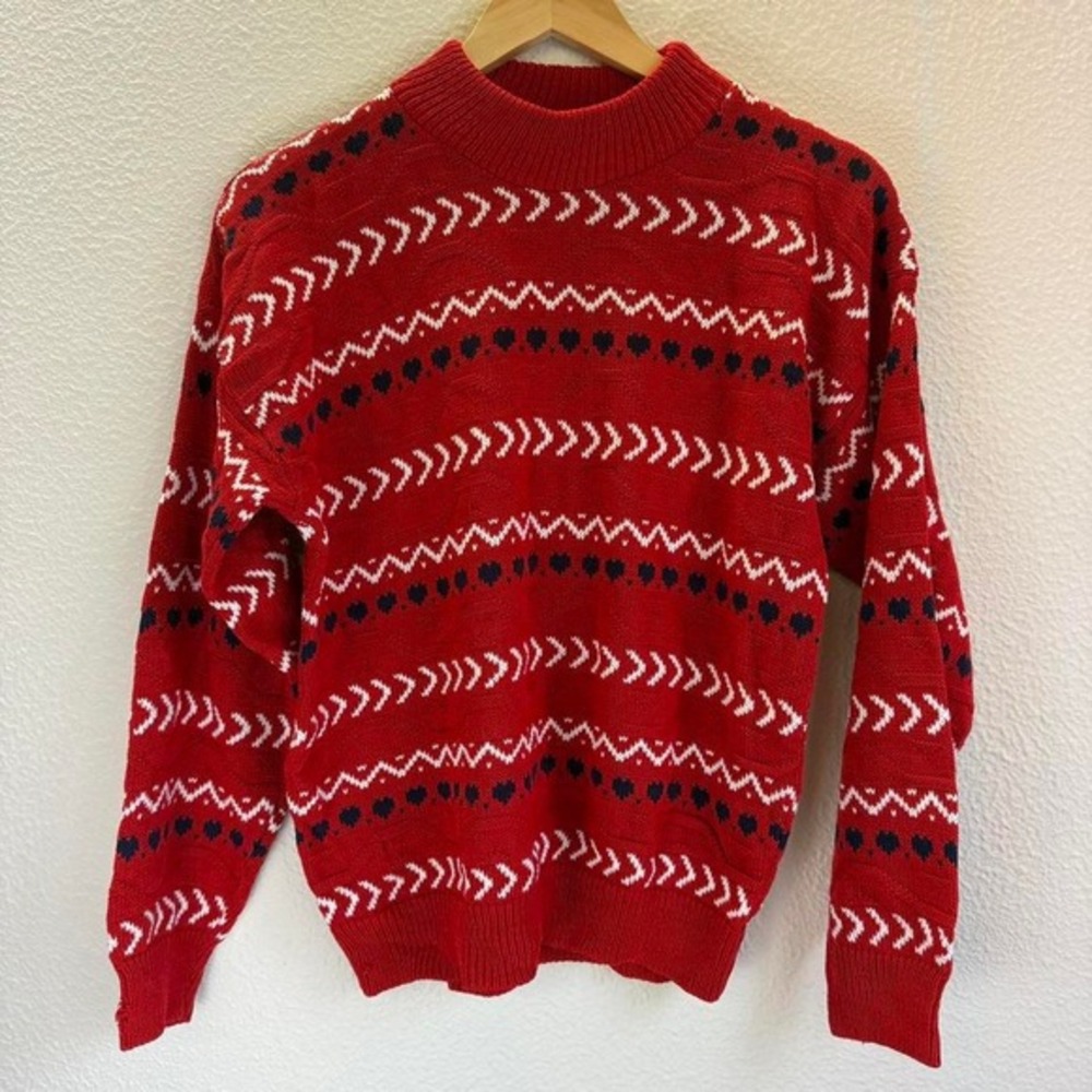 American Pride vintage‎ red and white sweater Winter ski knitwear, acrylic
